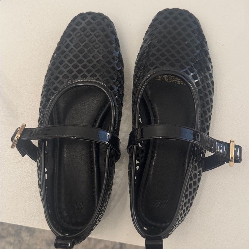 Black Mesh Mary Jane Flats